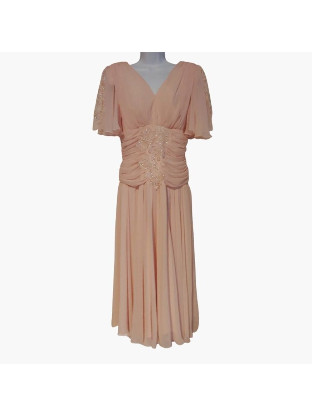 Vtg Casadei Beaded Chiffon Formal Dress Old Hollywood Glam Mother of the Bride